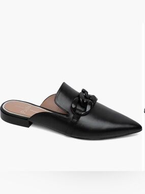 Paolo Black Chain-Trim Slip-On Mule